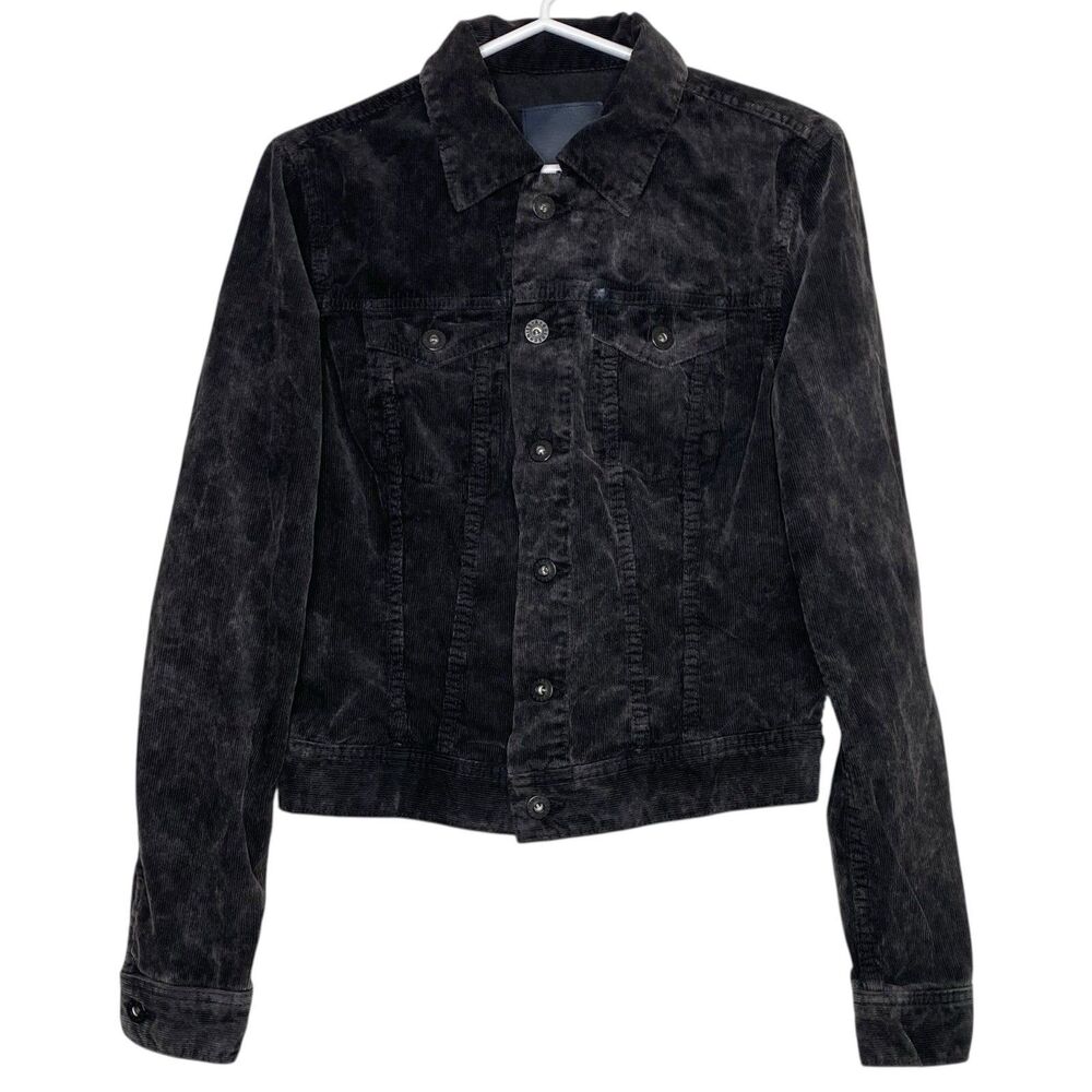 AG Adriano Goldschmied Corduroy Trucker Jacket Womens Small Gray Button Crop NEW